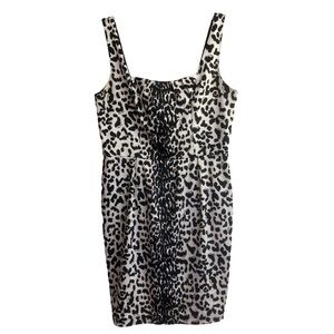 White House Black Market White Leopard Satin Sheath Dress 12P EPC